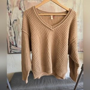 Pilcro Tan V-Neck Cashmere Blend Sweater